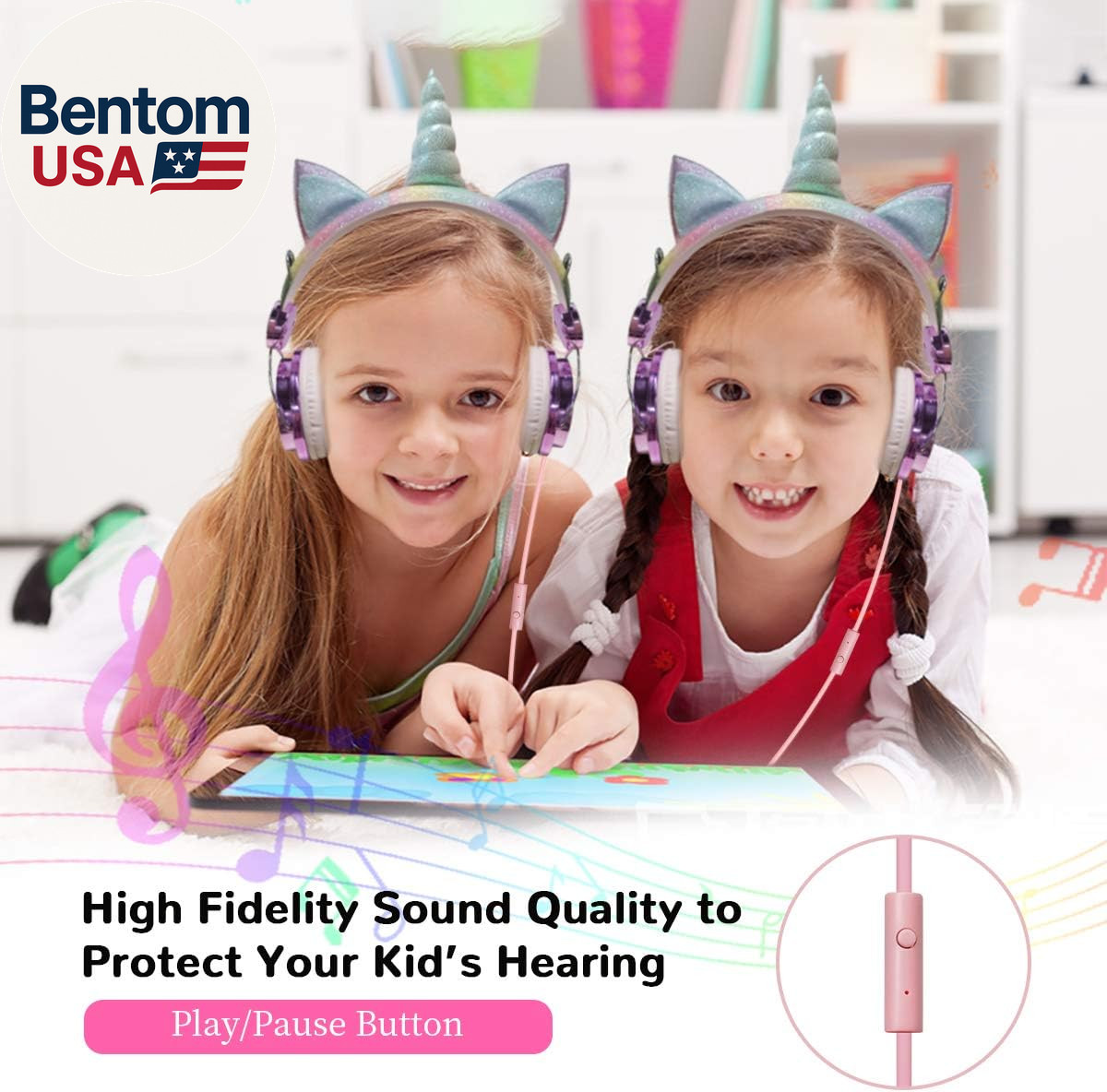 Unicorn Kids Headphones for Girls Children Teens, Wired Headphones for Kids with