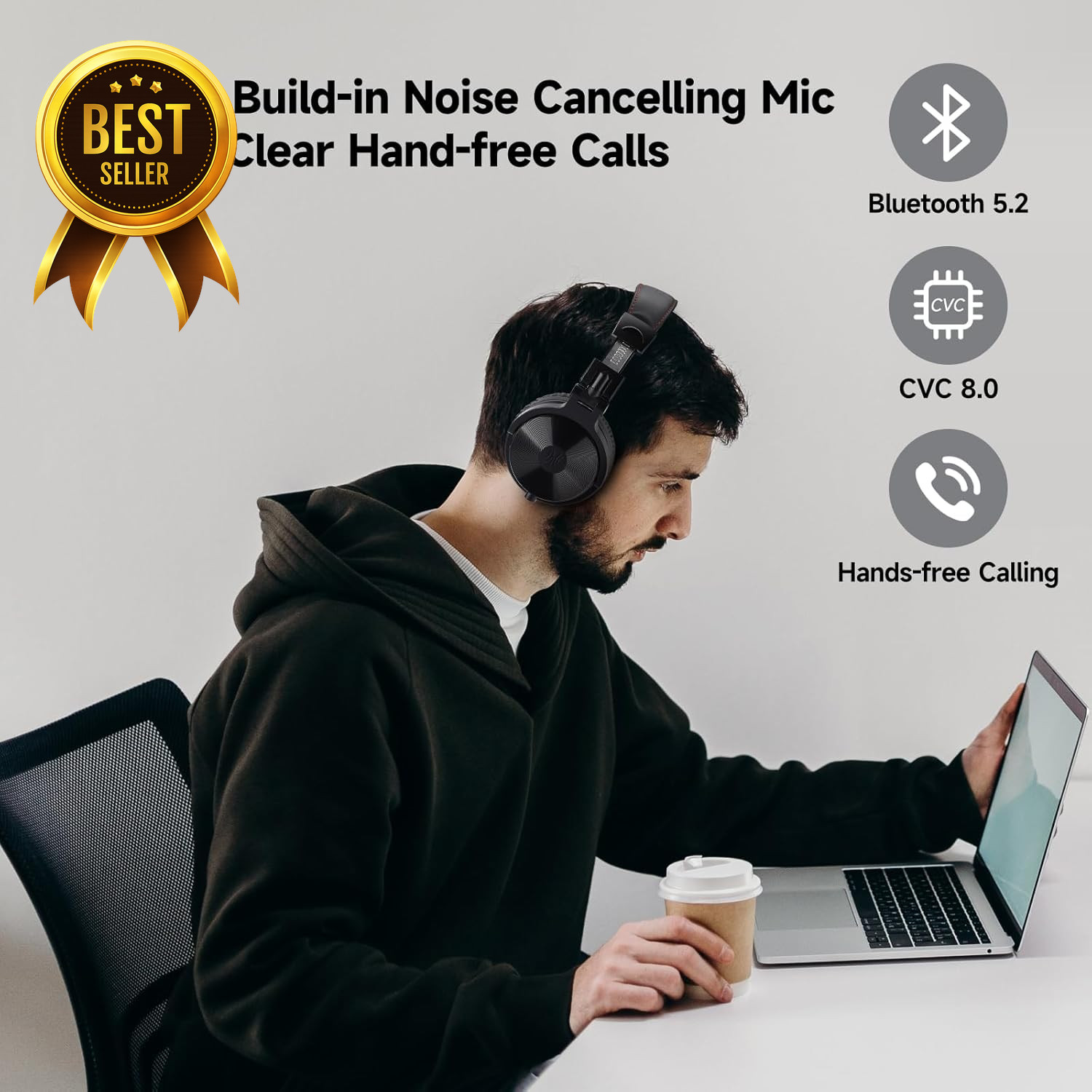 Bluetooth Over Ear Headphones 110H Playtime Foldable Deep Bass 50mm Drivers