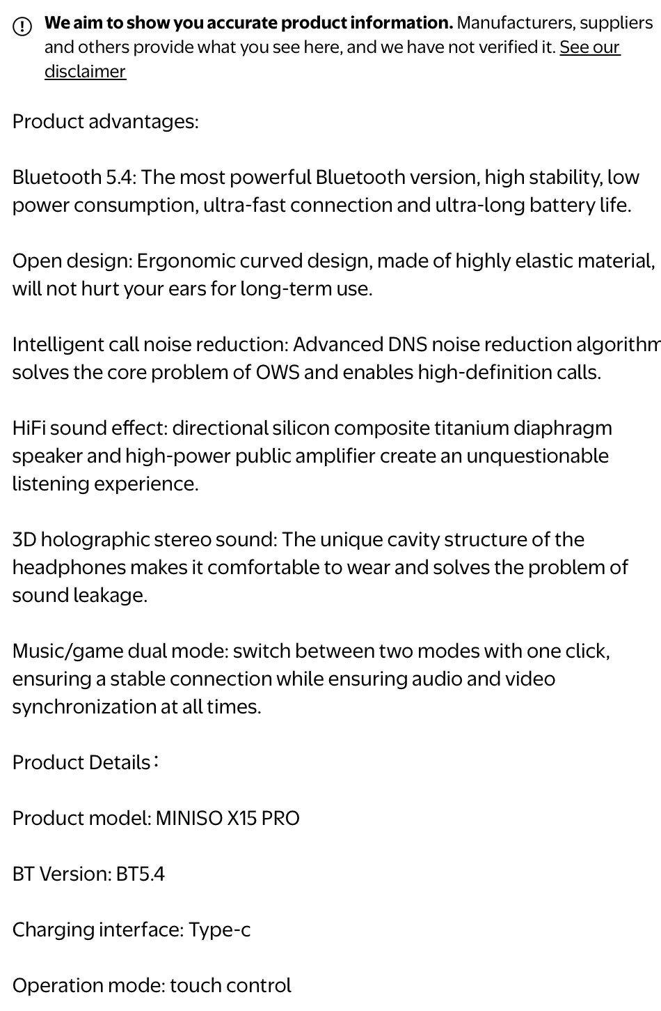 MINISO Earbuds Wireless X15PRO NEW HD VOICE LONG LASTING BLUETOOTH 5.4 HiFi ATF