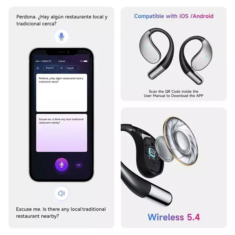 3in1 Smart Voice Translation Earbuds 150+ Languages Real Time Translator Headset