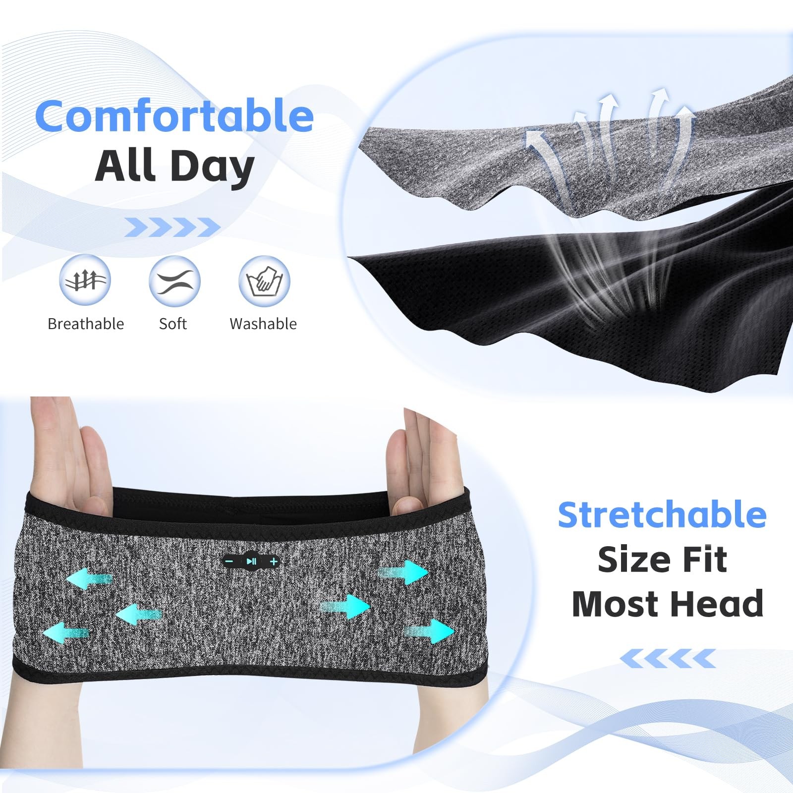 2 Pack Sleep Headphones Bluetooth 6.0 Headband 20Hr Sports Wireless Earphone