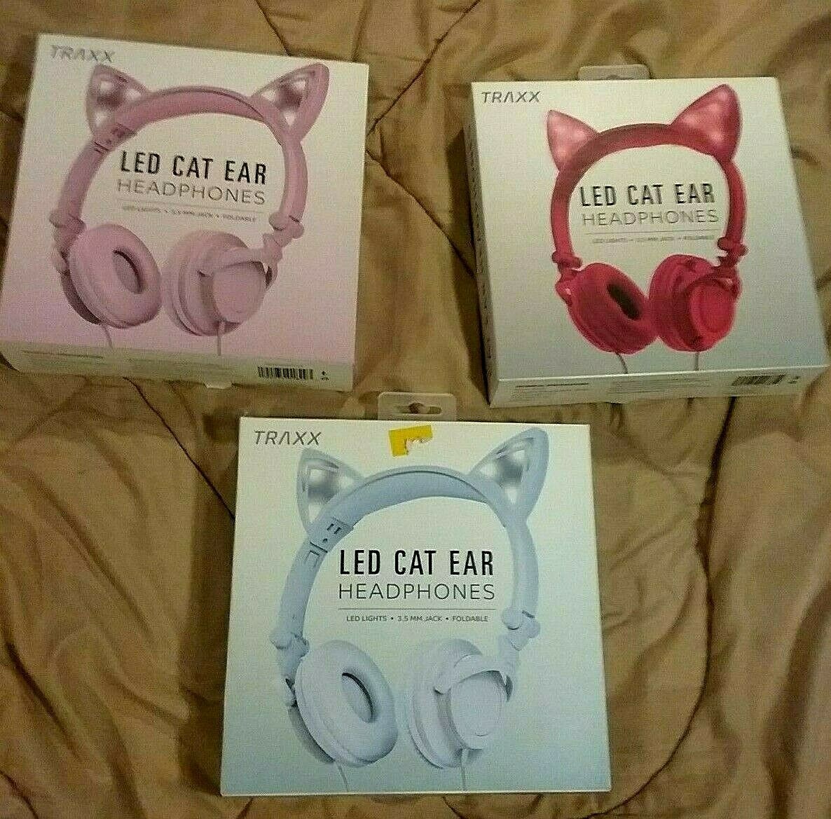 LED Light Up Cat Ears Headphones-5 Colors Choose Black, Blue, Green, Pink OR Red