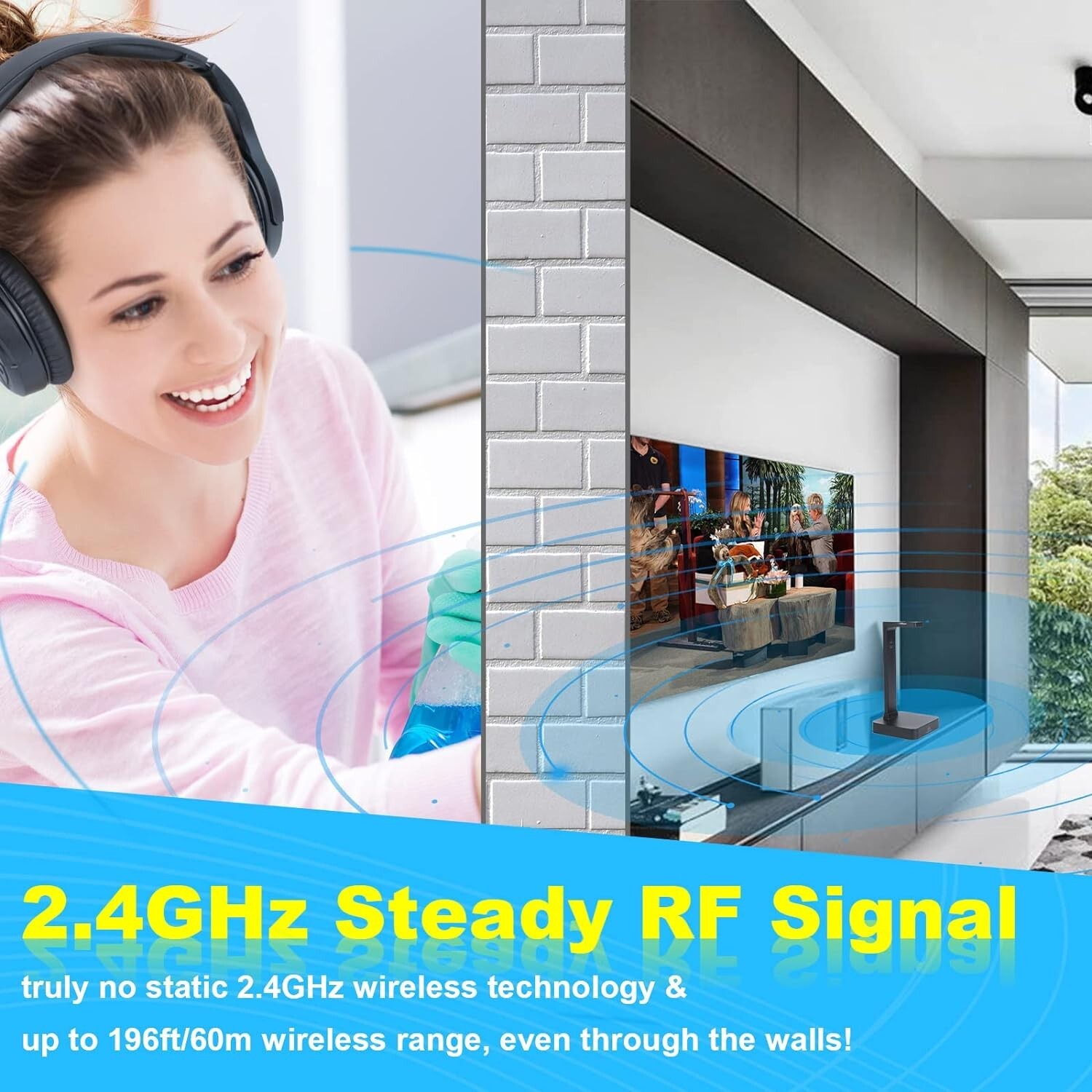 Wireless Headphones for TV Watching with Digital Optical RCA 2.4GHz RF Transm…