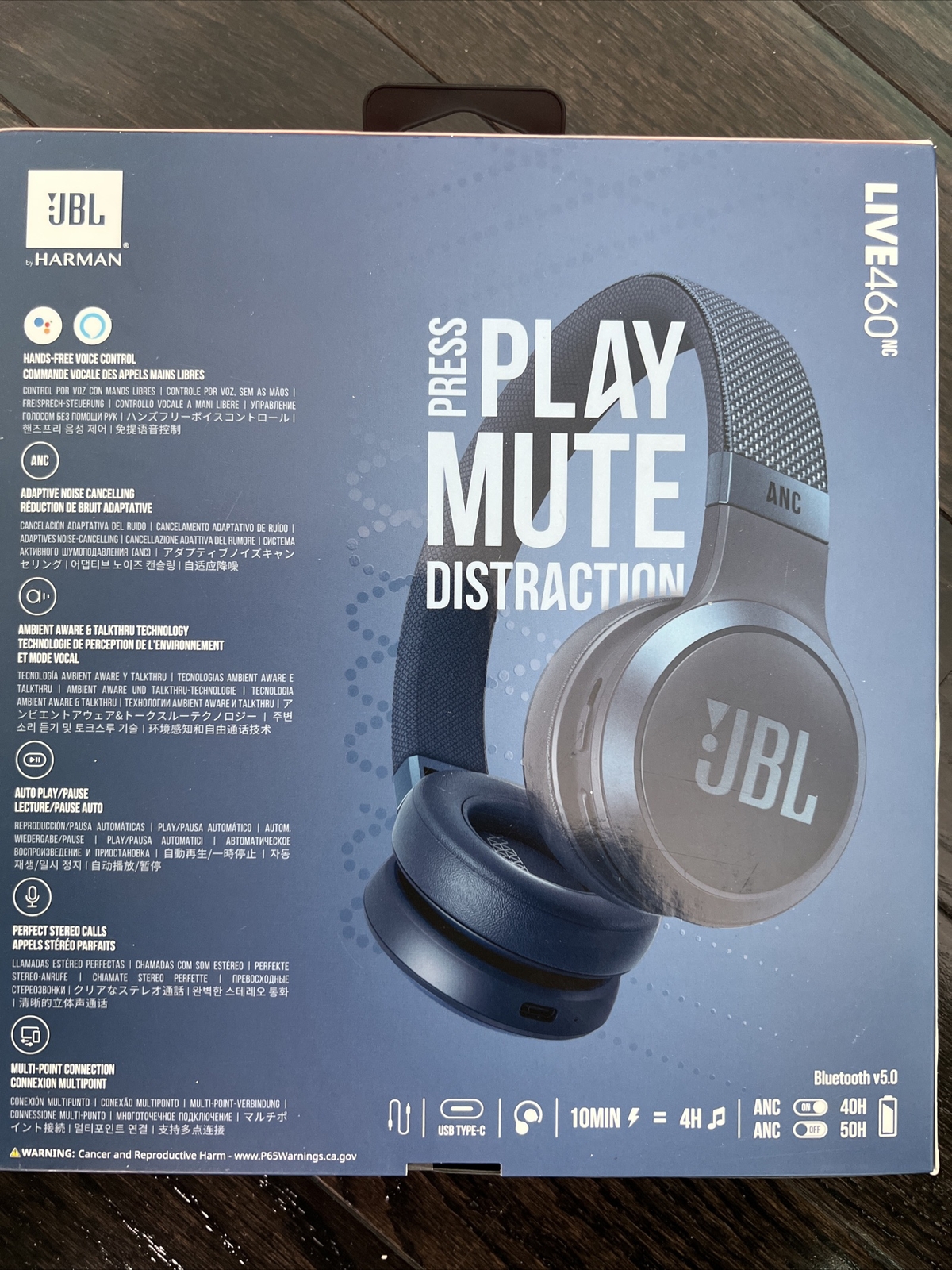 JBL Live 460NC Wireless On-Ear Noise-Cancelling Headphones – Black