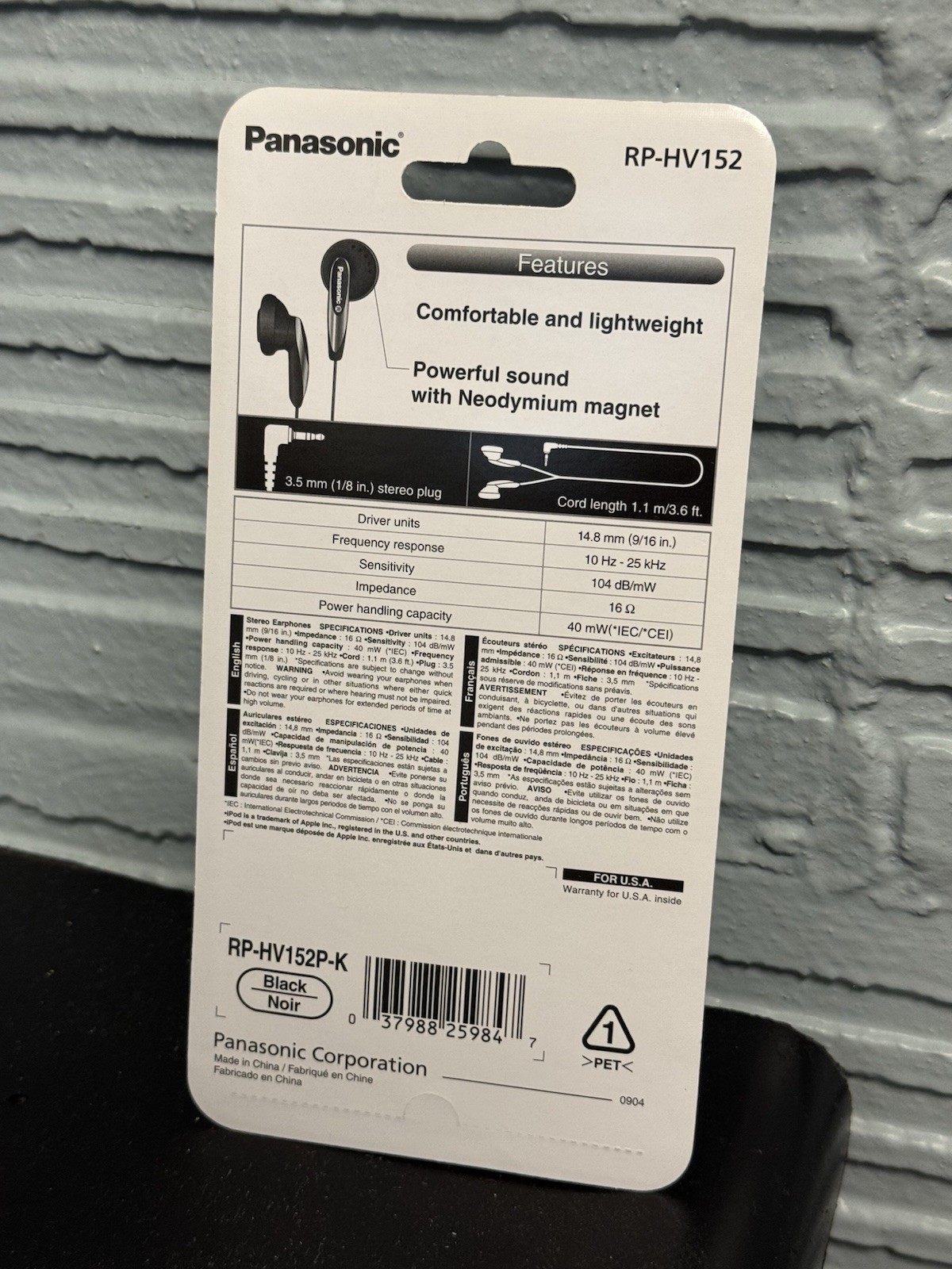Panasonic RP-HV152 Black Stereo Earphones for pour iPod /mp3/cd New & Sealed