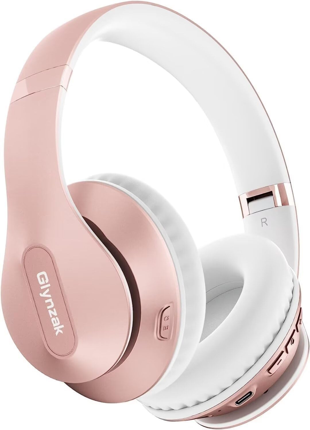 Wireless Bluetooth 6.0 Headphones Over Ear 65H Playtime 6 EQ Mic Rose Gold