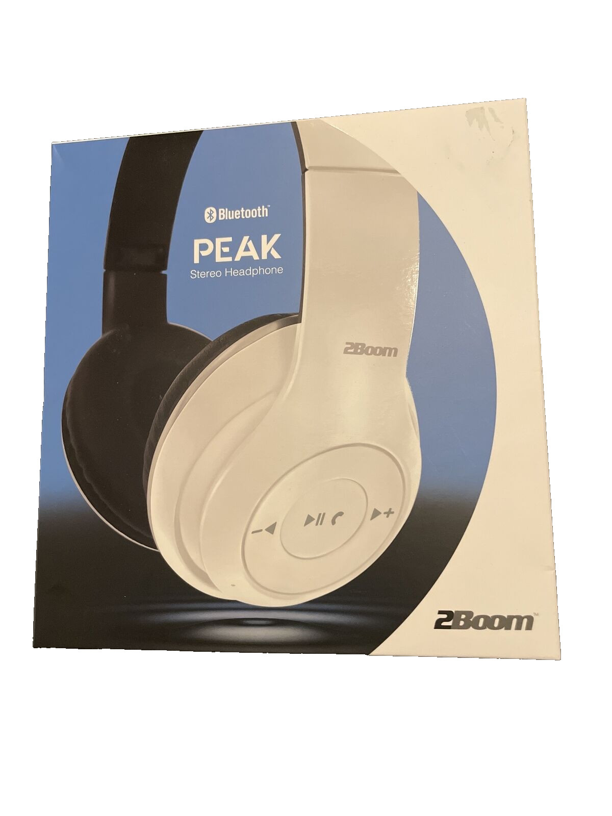 2Boom Peak Stereo Headphones Bluetooth WHITE FOLDING BUILT IN MICROPHONE NEW