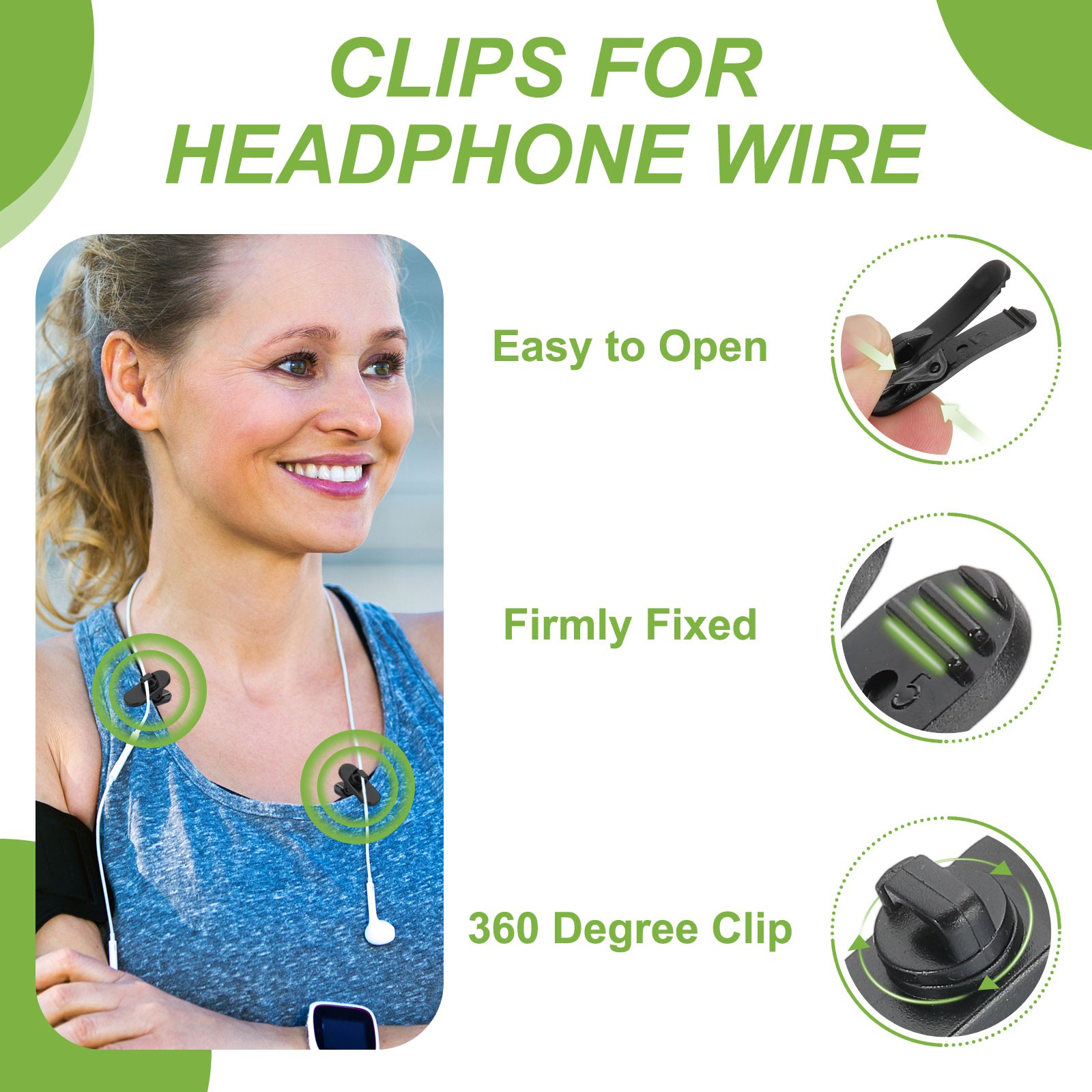 20 Pcs Headphone Wire Clip 1.3″x0.31″x0.53″ Black