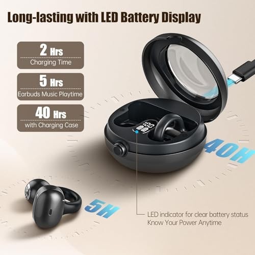 Open Ear Headphones, Bluetooth 5.4 Clip On Headphones, 40H Playtime BLACK