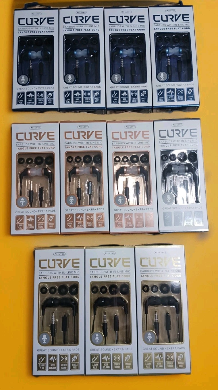 Curve Earbuds w/ In-Line Mic 3.5mm Tangle Free Flat Cord Multicolor Lot Of 11