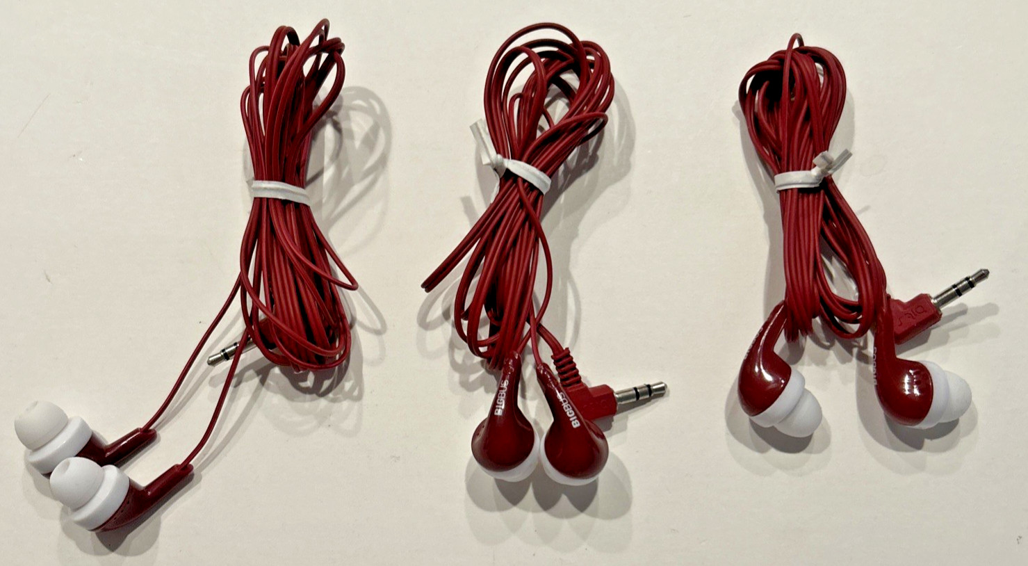 LOT OF 3 Wired Earbuds 3.5mm Jack Red Comfortable Silicone Ear Tips In-Ear Basic
