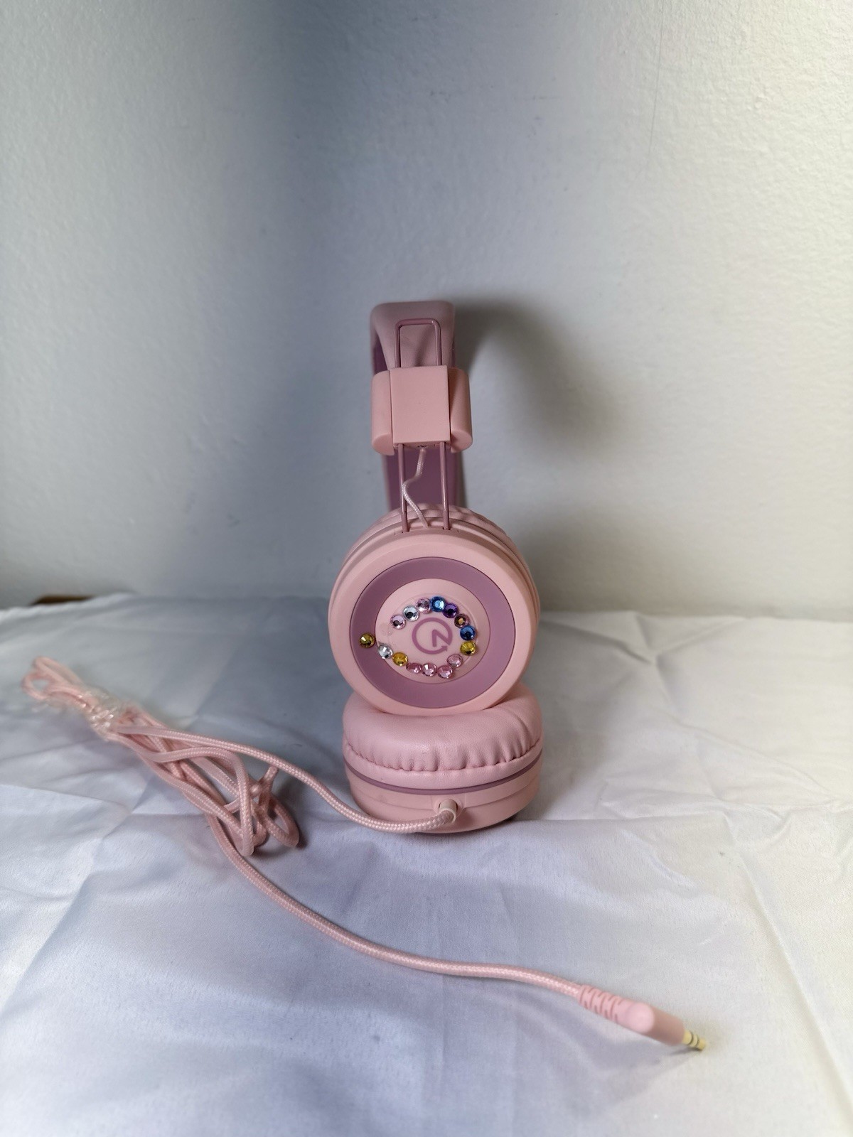 Pink Kids Wired Headphones Rhinestone Decor 3.5mm Audio Jack