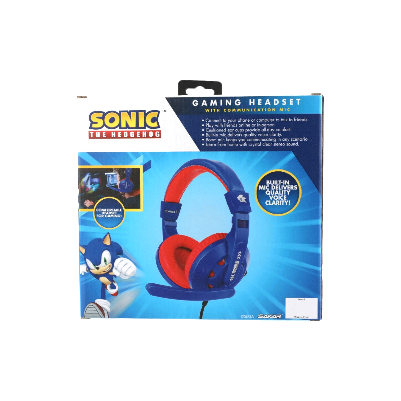 Sonic The Hedgehog Gaming Console Over-Ear Headset with Microphone Blue Ages 8+