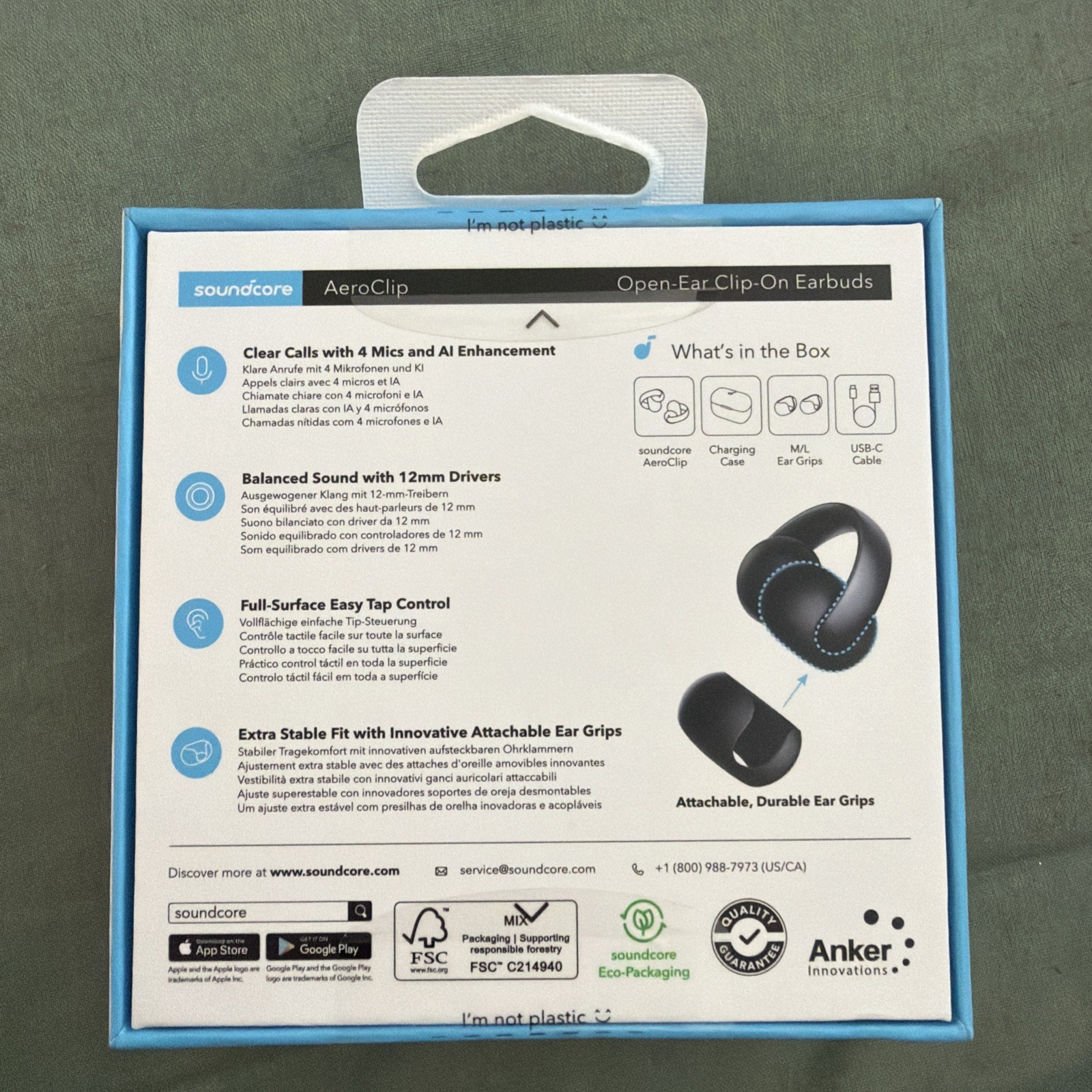 Soundcore AeroClip Open-Ear Earbuds Clip-On Headphones 4 Mic AI-Boost