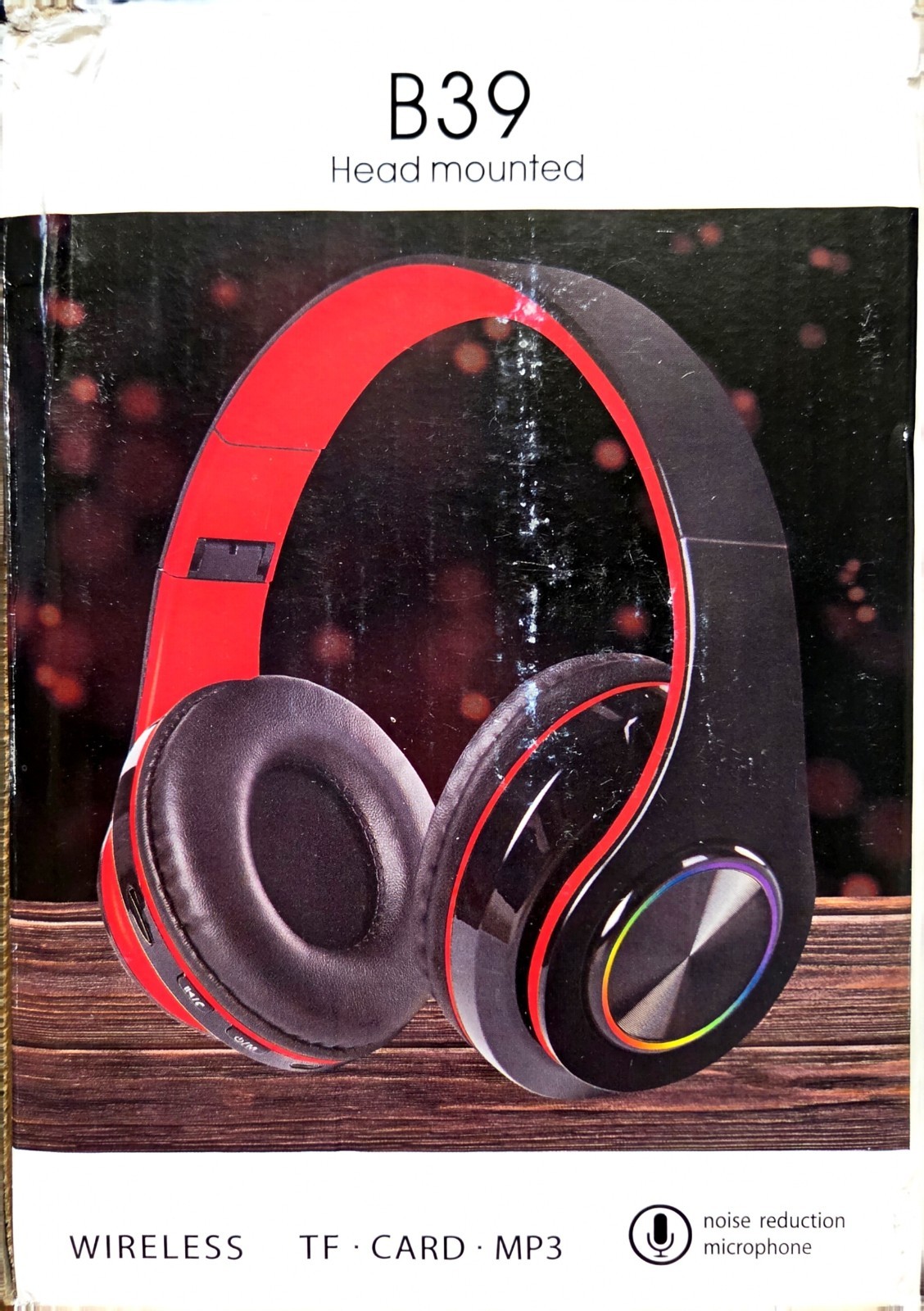 B39 Bluetooth Headset Wireless Hi-Fi Lights Over-Ear Headphones Red Black