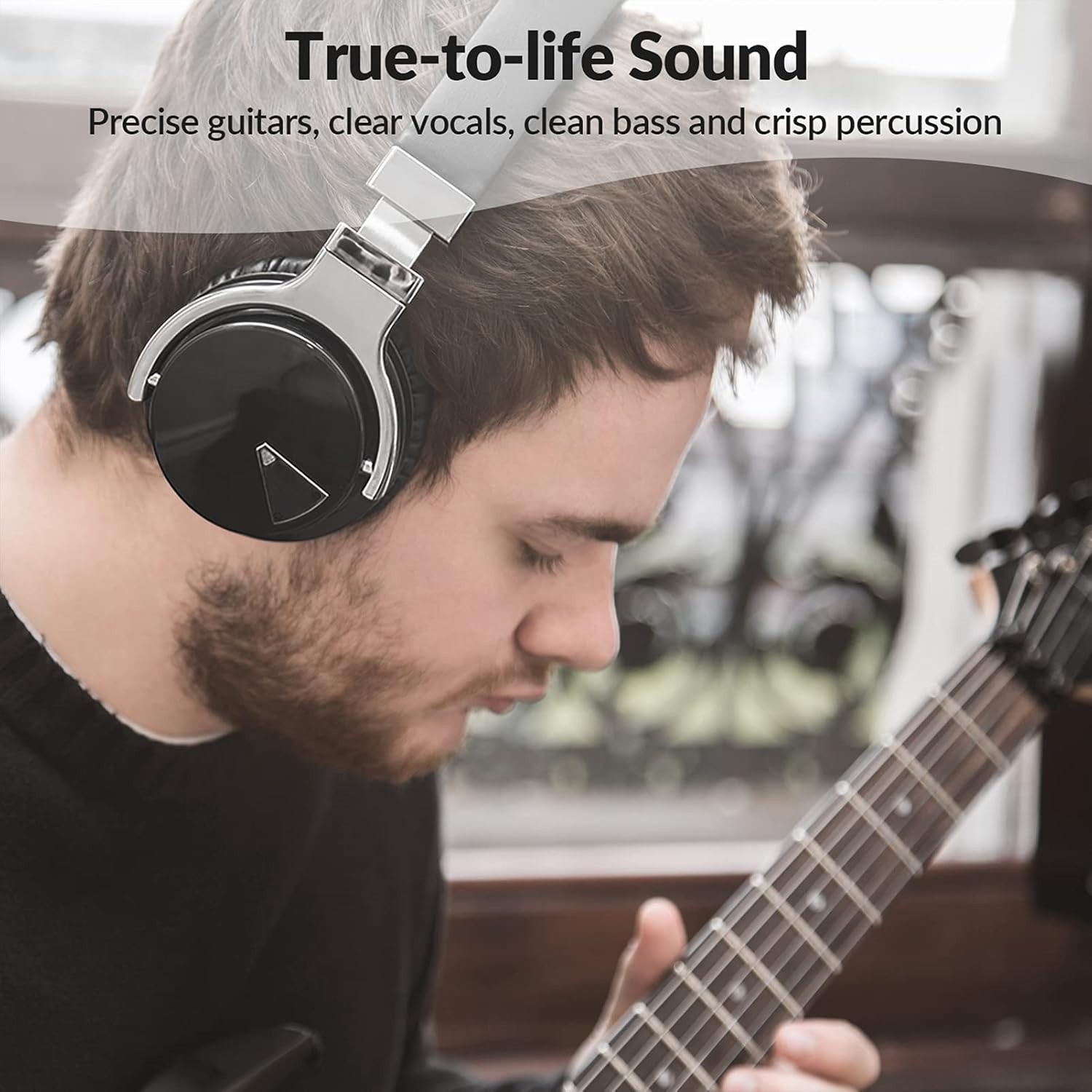 Wireless E7 Headphones with Deep Bass & Microphone – 30 Hour Playtime, Black