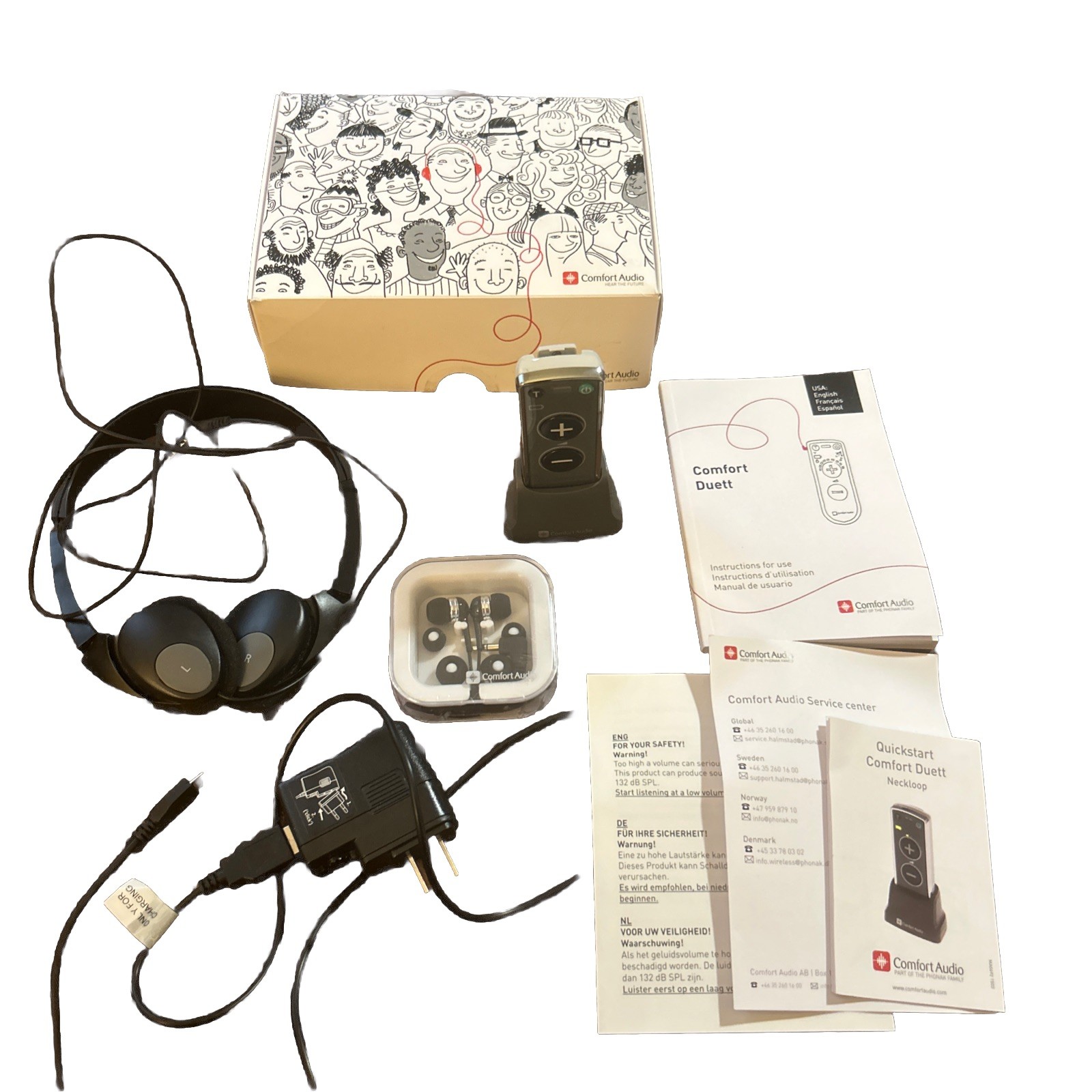 Comfort Audio Duett Personal Amplifier Listener Earbuds Headphones Charger WORKS
