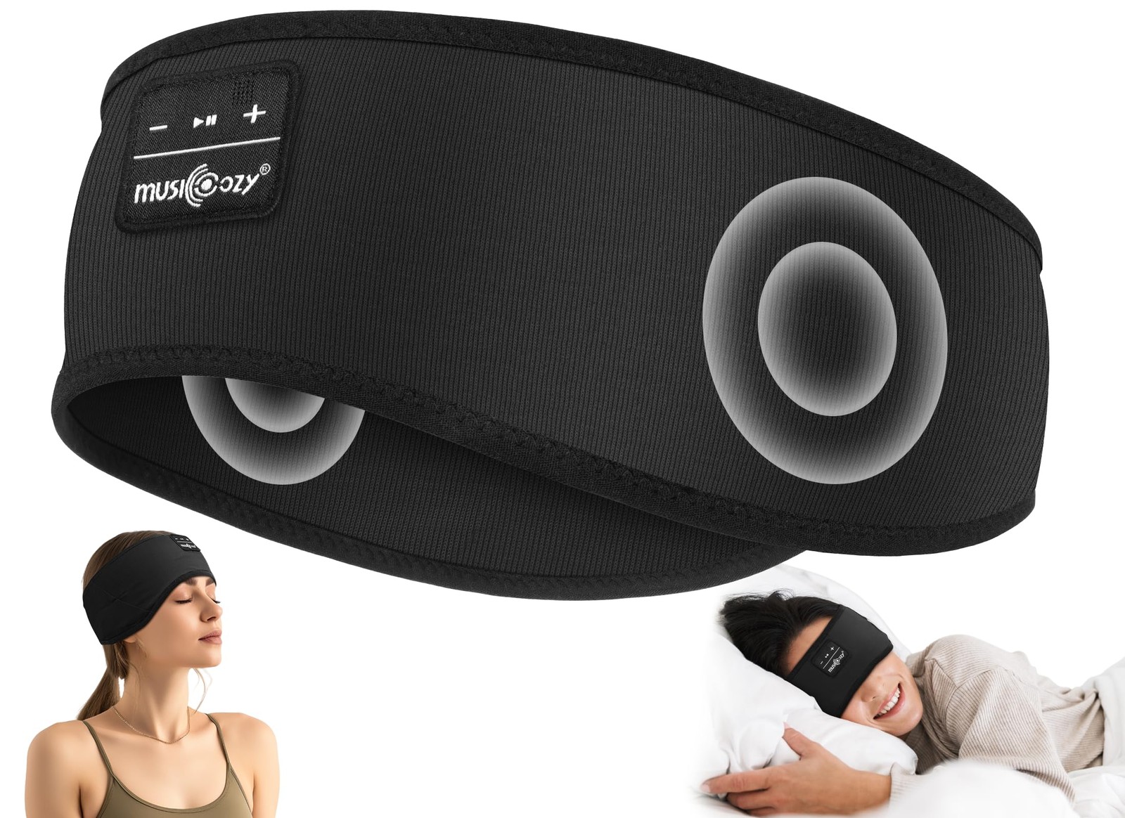 MUSICOZY Sleep Headphones Soft Bamboo Cotton 1 Count (Pack of 1), Black