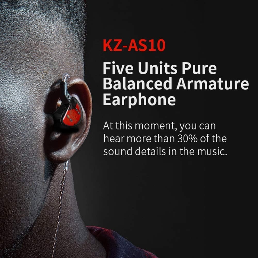 KZ AS10 Pro Earphones – 5BA HiFi Stereo, 20Hz-40kHz, Noise Cancelling, Black