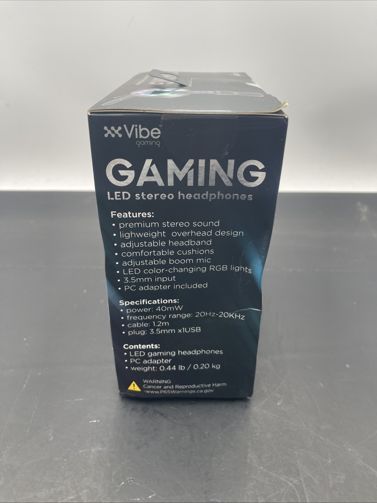 Vibe Gaming LED Stereo Headphones RGB Lights Boom Mic PC Adapter Black Red