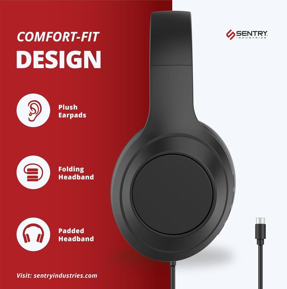 Sentry USB-C Headphones Mid-Size Over-Ear Wired Folding Adjustable (wr11)