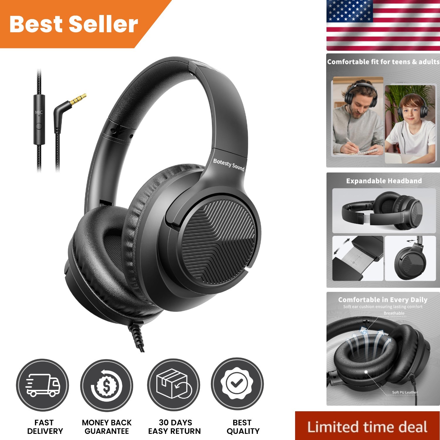 Lightweight Over-Ear Wired Headphones with Mic for Clear Calls & Music Listening