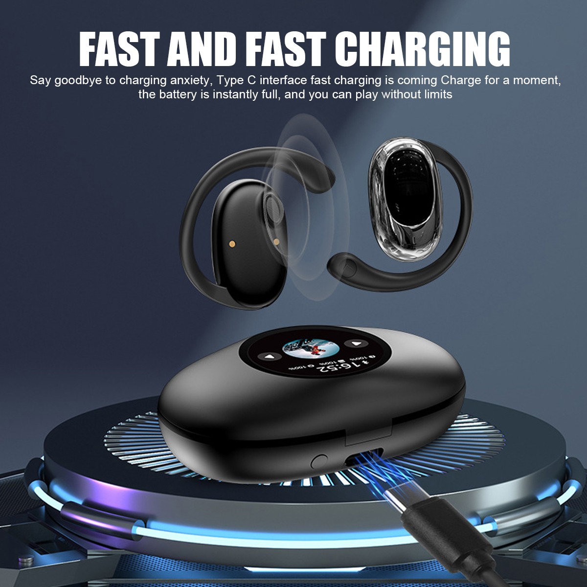 OWS LCD Bluetooth V5.4 Earbuds Wireless Headphones Earphone Touch For All Phone