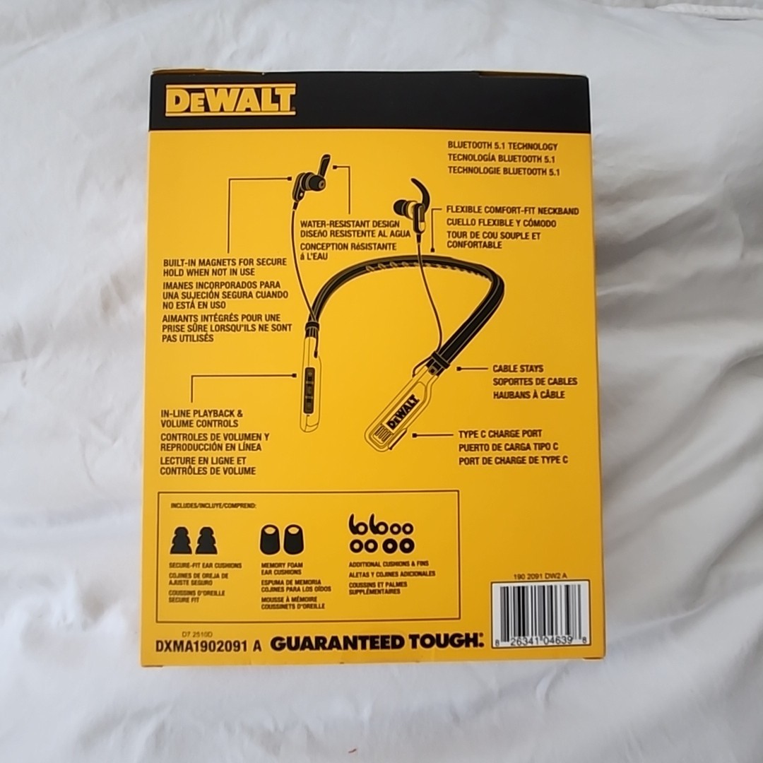 DEWALT Jobsite Pro Neckband Wireless Earphones – Black/Yellow