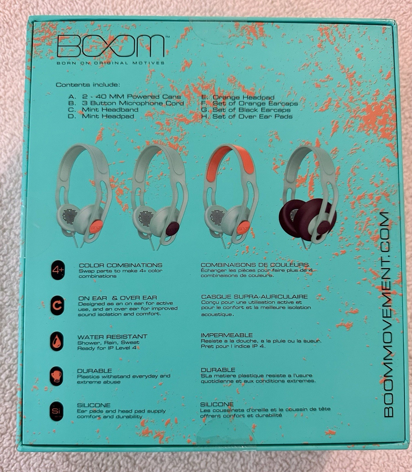 BOOM Swap Green Mint On-Ear Headphones 40mm 3.5mm 1.2m Water/Shock Res