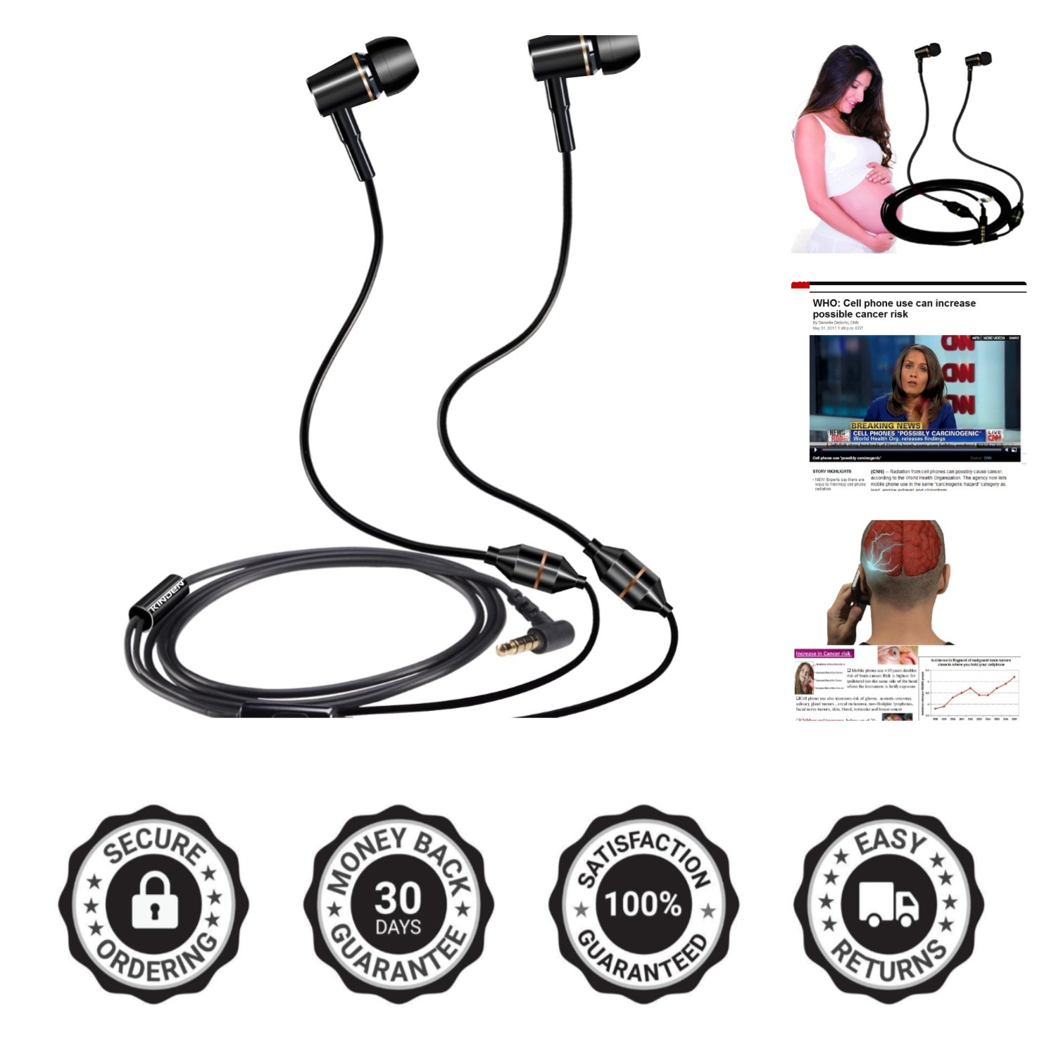 EMF Protection Headphones – Radiation-Free Earbuds with Microphone (3.5mm Jack)