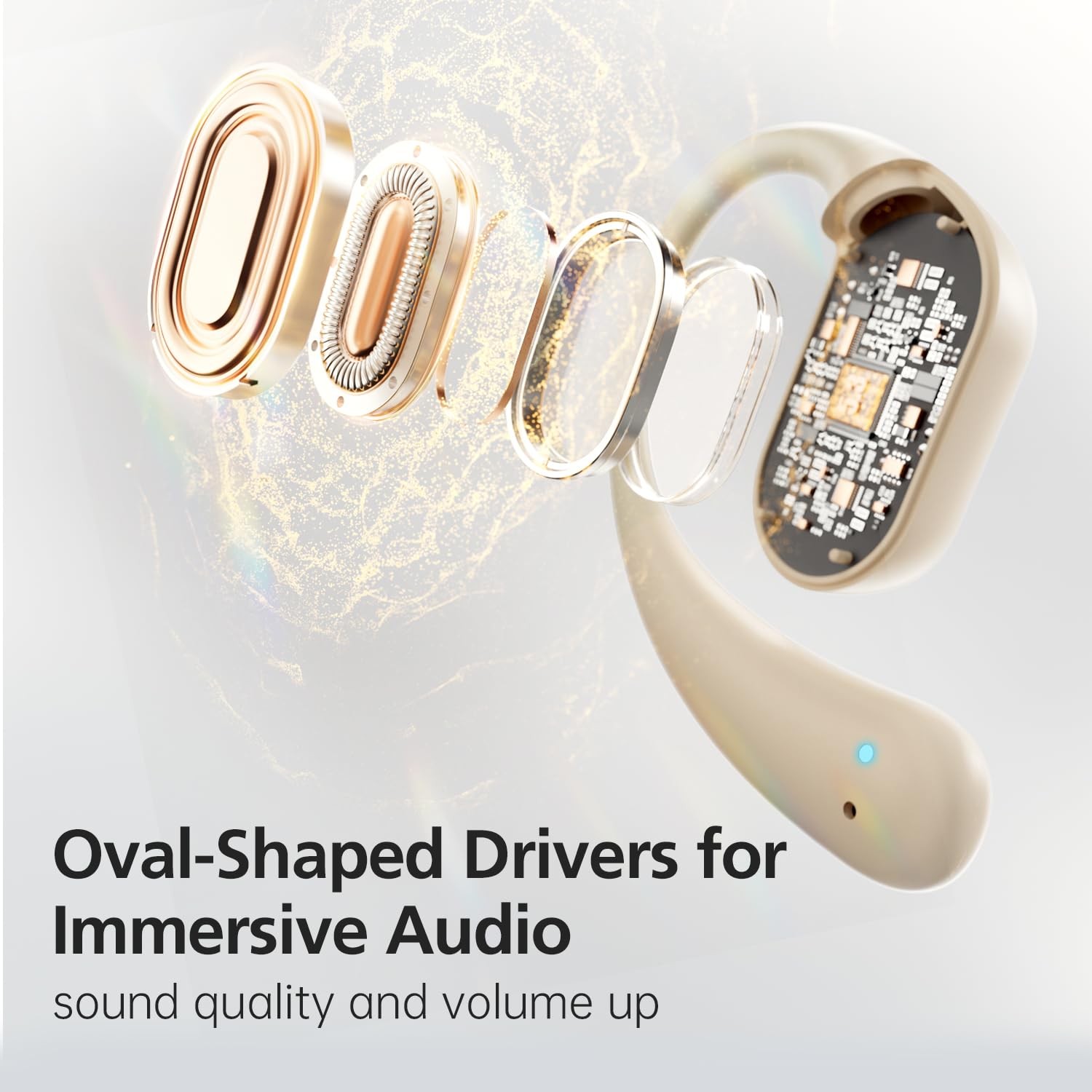 Yistao Open Ear Headphones with 35 Hours Playtime, True One Size, Beige
