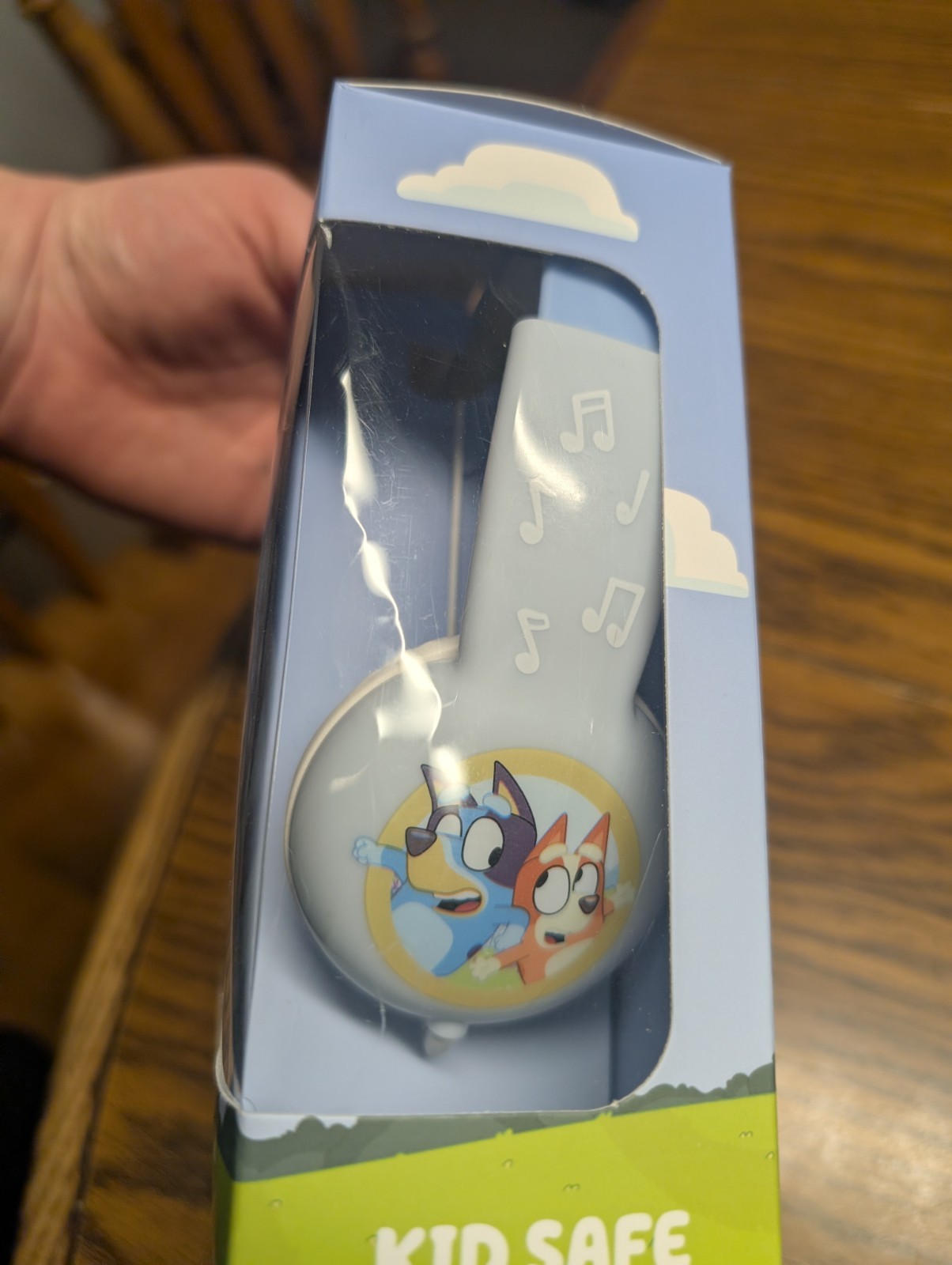 Bluey Kid Safe Headphones Volume Limiting, Mic, 3.5mm Jack, Blue/White