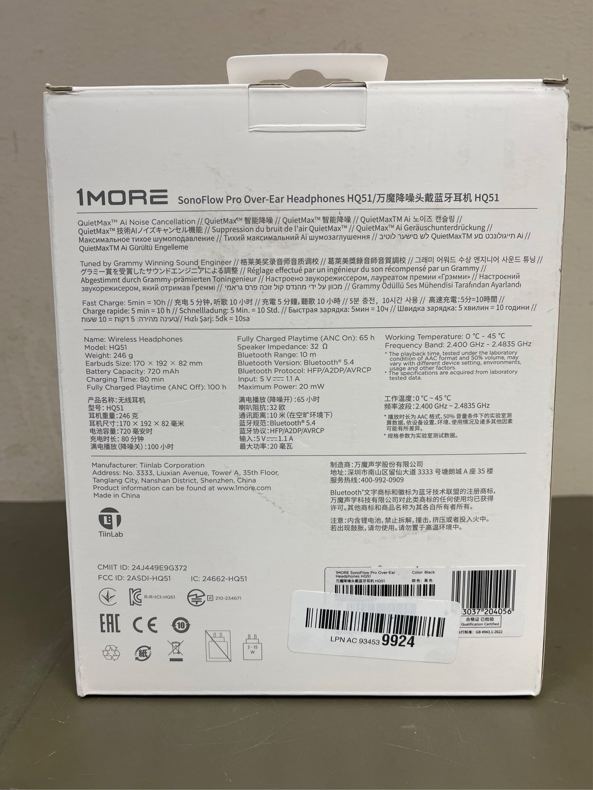 1MORE Sonoflow Pro HQ51 Bluetooth over-Ear Headphones with Built-in Mic, Black