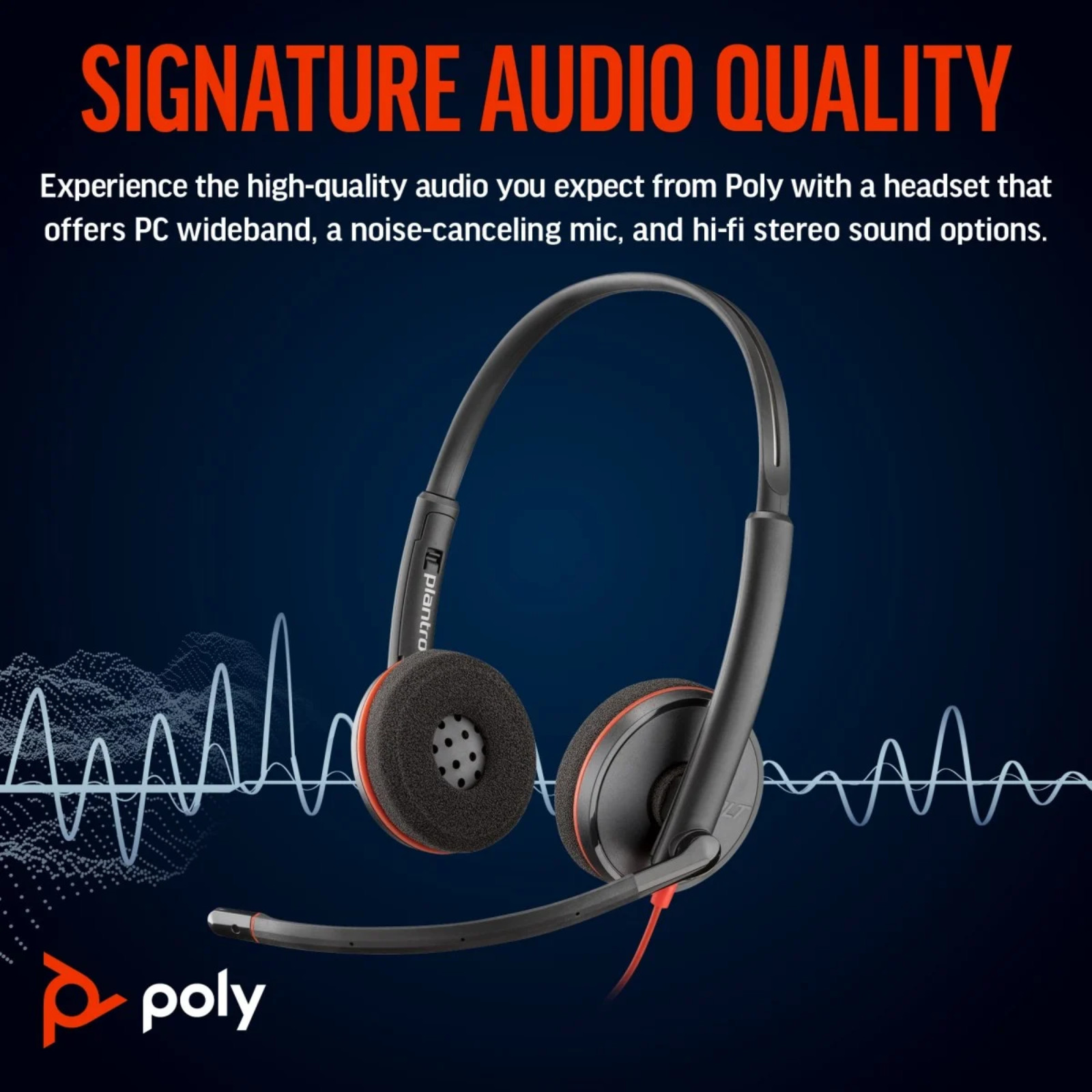 Poly Blackwire 3220 USB-C Stereo Headset+USB-C/A Adapter HD Noise Cancelling Mic