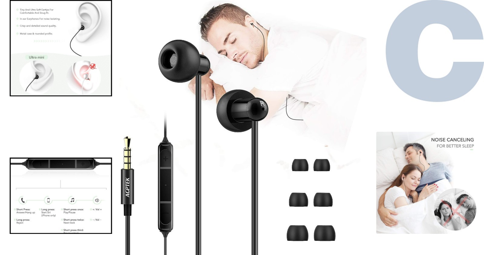 Ultra-Light Sleep Earbuds: Noise Isolating Earphones for Side Sleepers – 3 Sizes