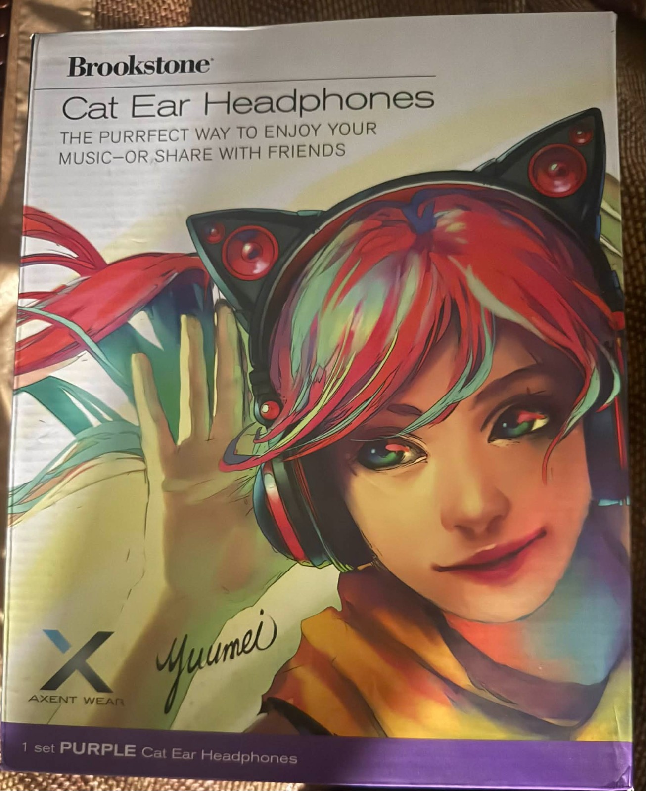 U24418 Brookstone AXENT WEAR Cat Ear Headphones PURPLE LED Wired G3D