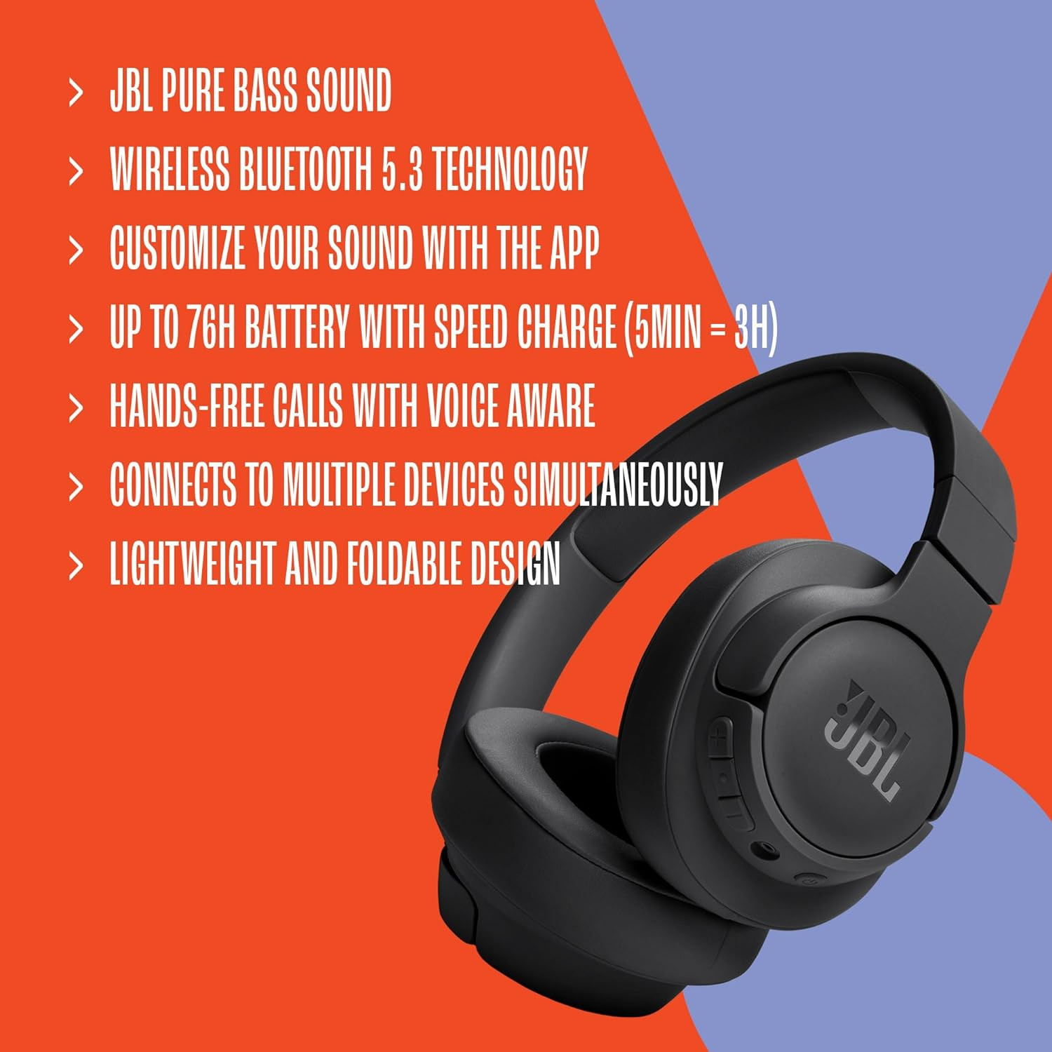 Tune 720BT – Wireless Over-Ear Headphones with Pure Bass Sound, Bluetooth 5.3,