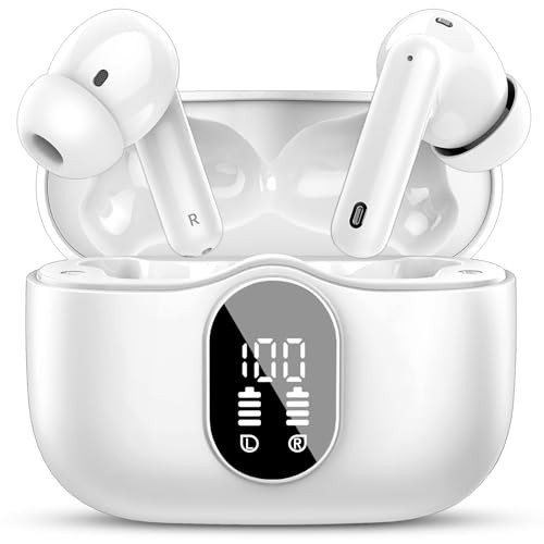 Wireless Earbuds Bluetooth 5.4 Headphones Bass Stereo Ear Buds with Noise White