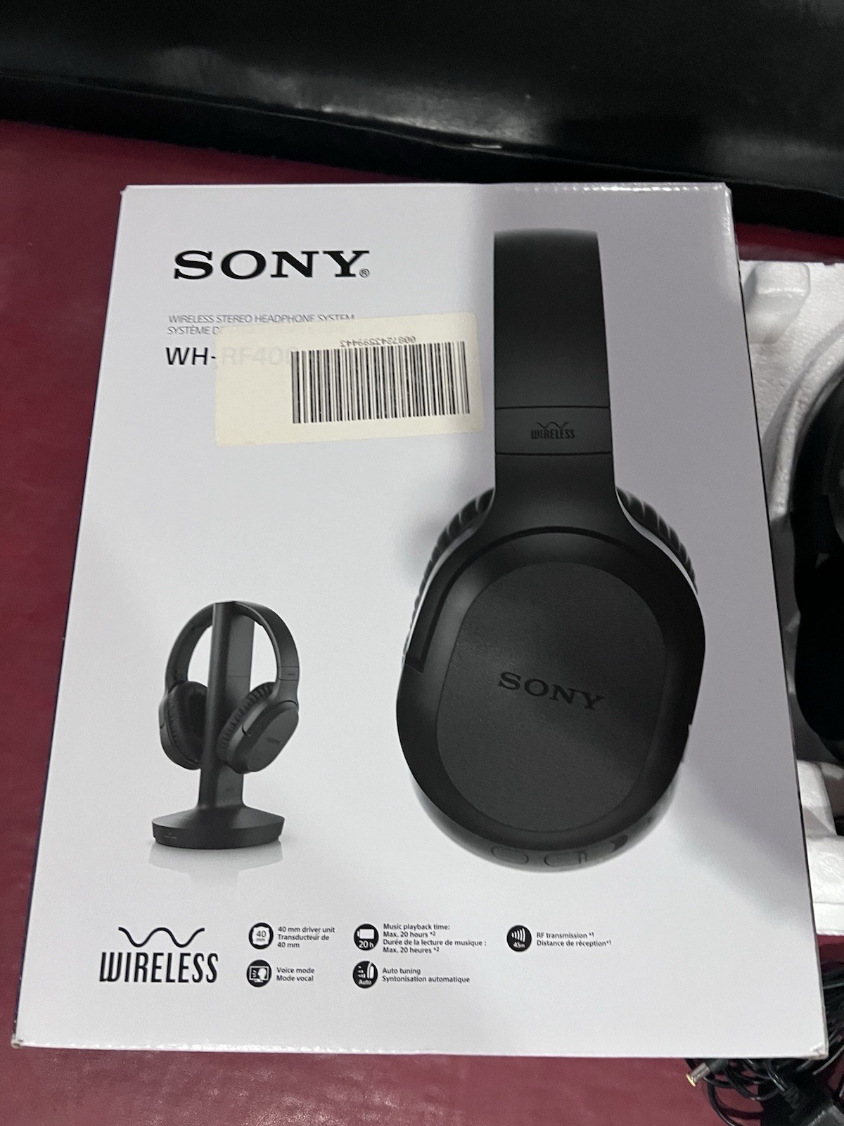 Sony WH-RF400 Wireless Home Theater Headphones RF Transmitter Dock Black New