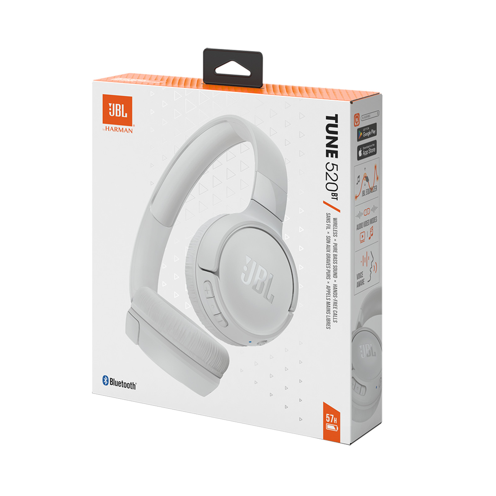 JBL Tune 520BT Pure Bass Wireless Bluetooth Headphones (White)