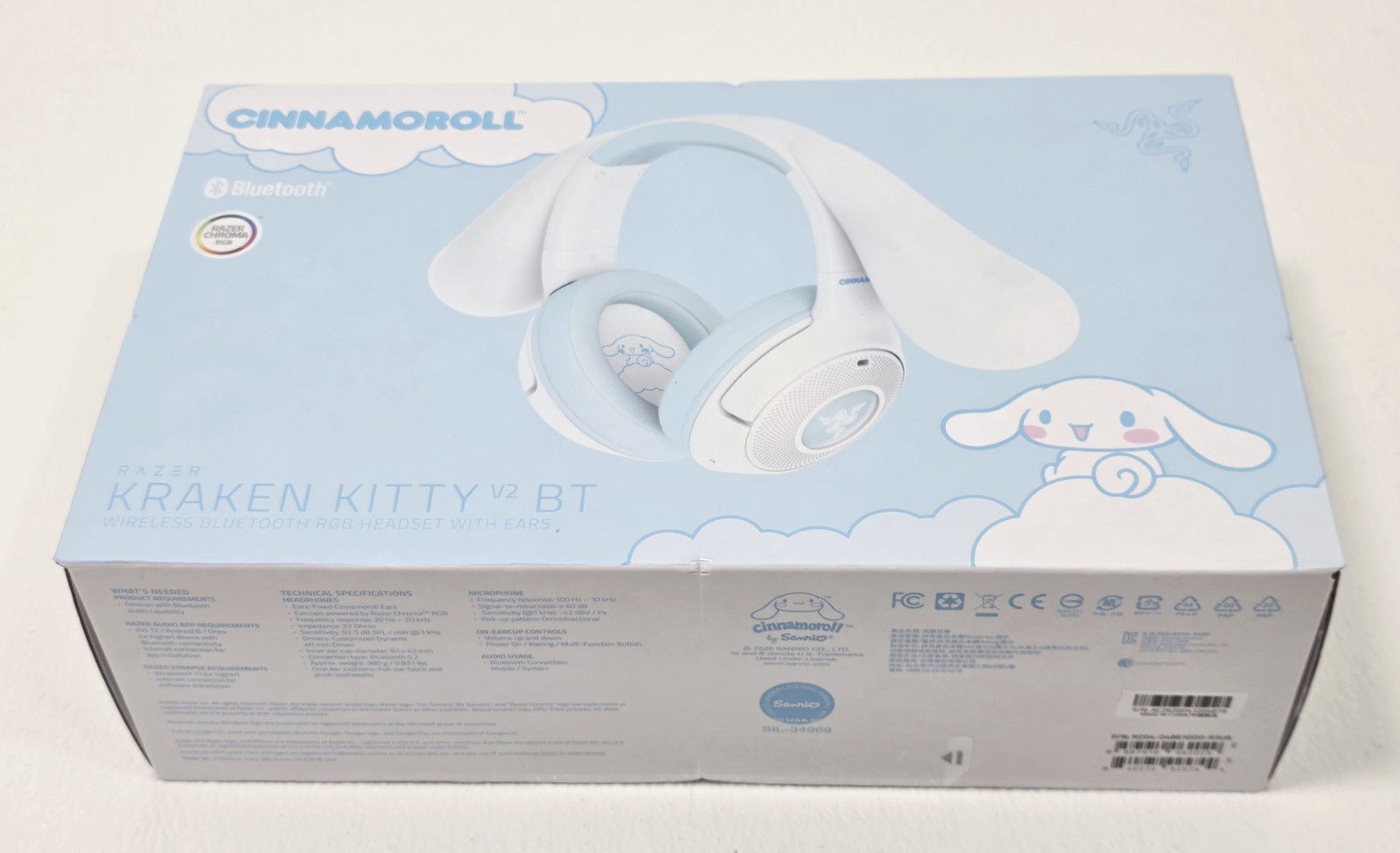 Razer X Cinnamoroll kraken kitty V2 BT Wireless Bluetooth Headset With Ears RARE