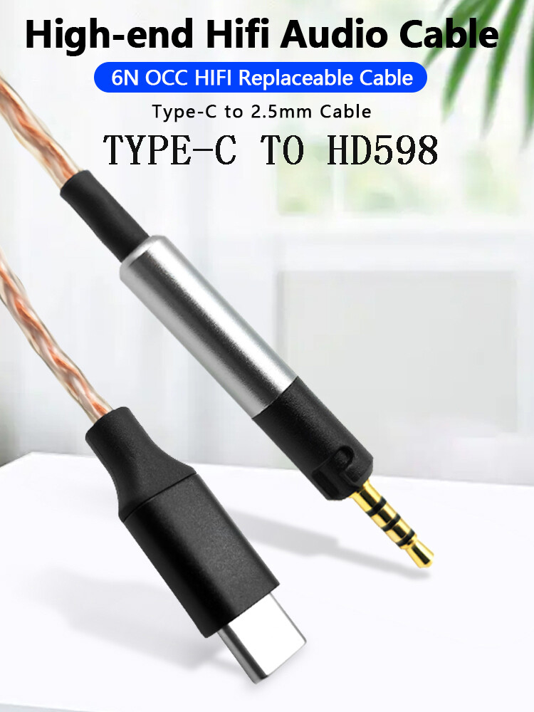 6N HiFi DAC Type C Cable For Sennheiser HD518 558 569 579 598 560S Headphone