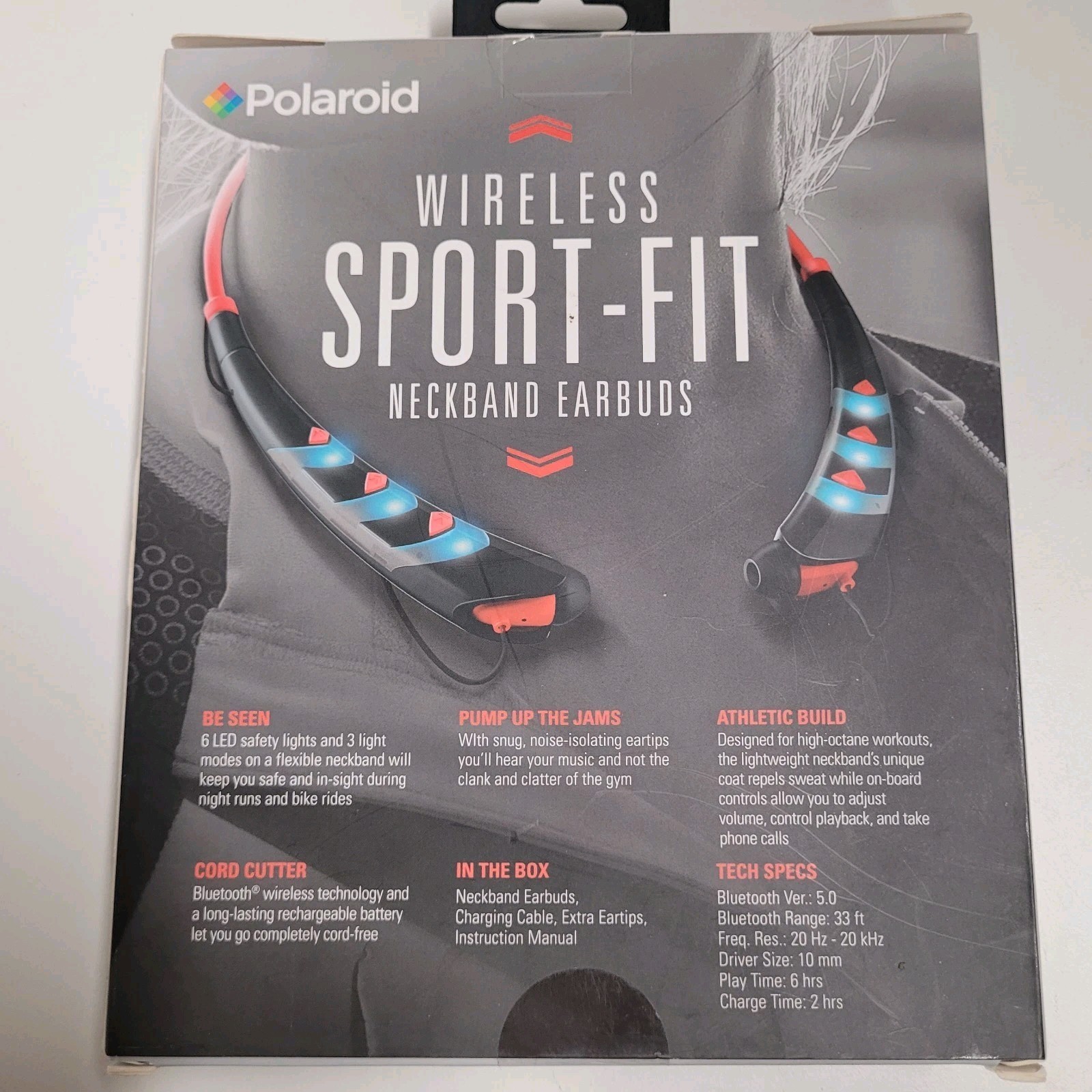 Polaroid Wireless Sport Headphones With Led Beat Lights Red Unopened
