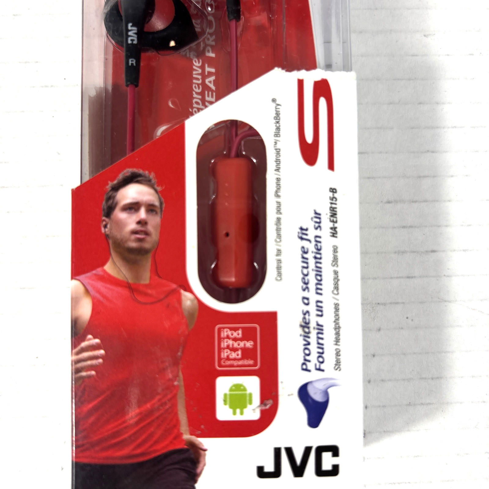 JVC HA-ENR15-B Gummy Sport Black Red In Ear Earbuds Headphones Sweat Proof