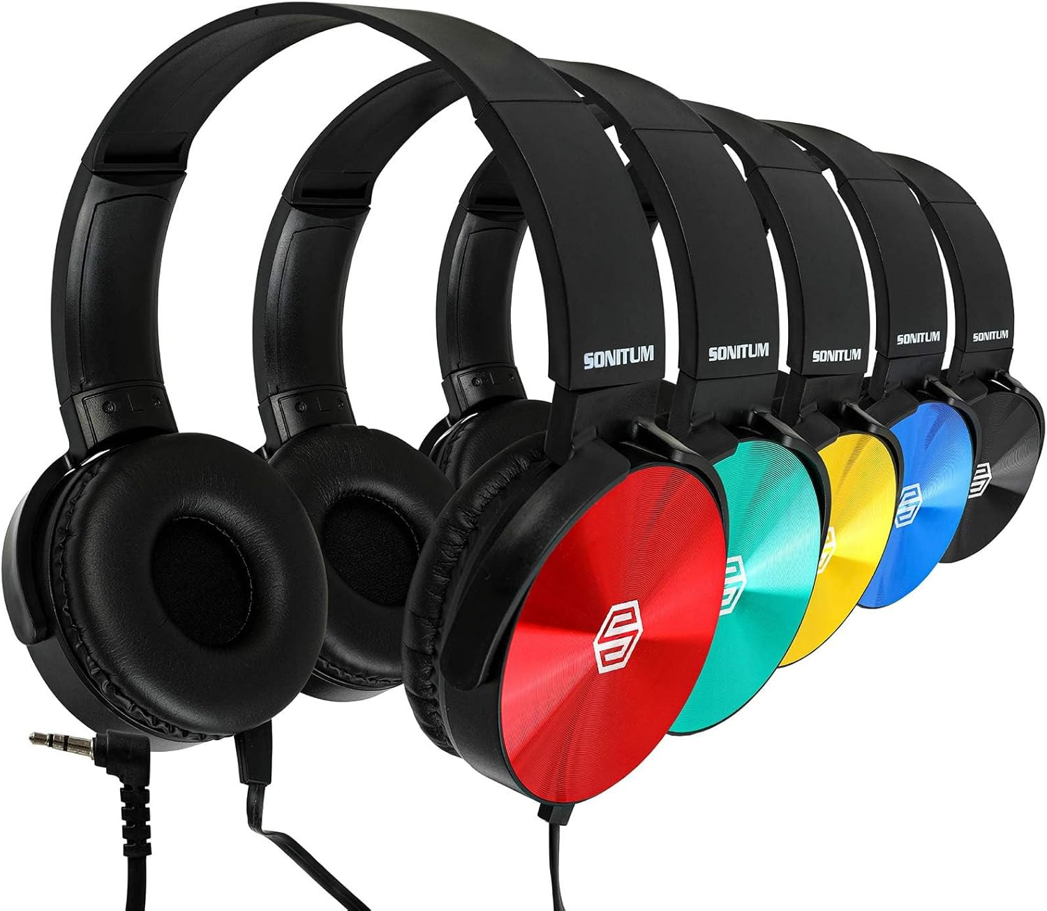 Classroom Headphones-Bulk 10-Pack, Student on Ear Color Varieties- Comfy Swivel