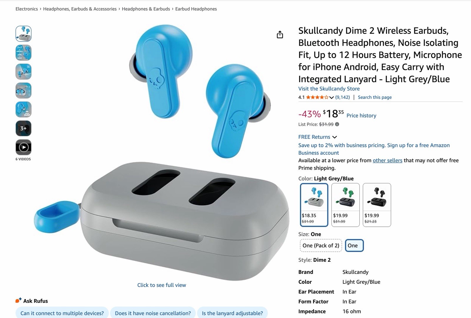 Skullcandy Dime 2 Wireless Bluetooth Earbuds Noise Isolation True