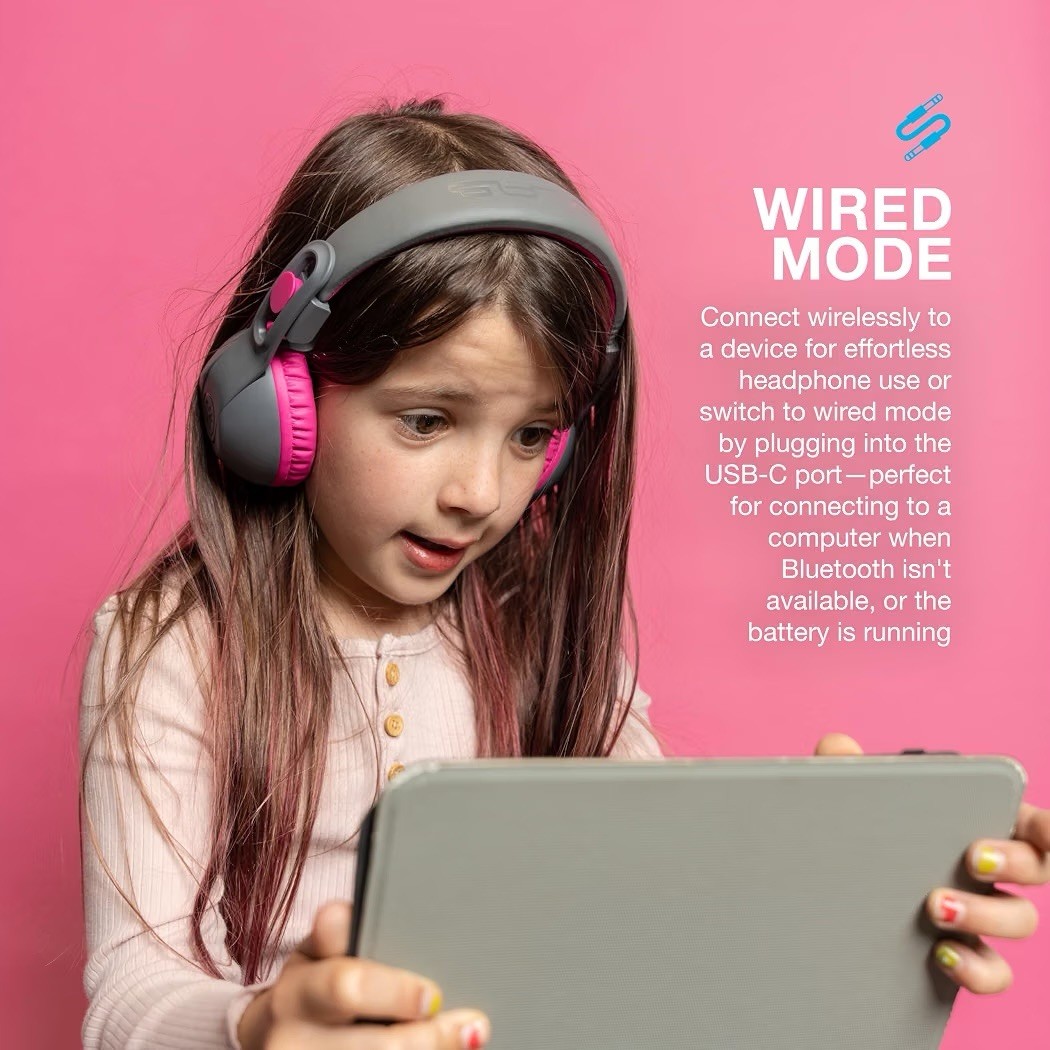 JLAB JBuddies Studio 2in1 Wireless+Wired Kids Headphones Grey&Pink – NEW