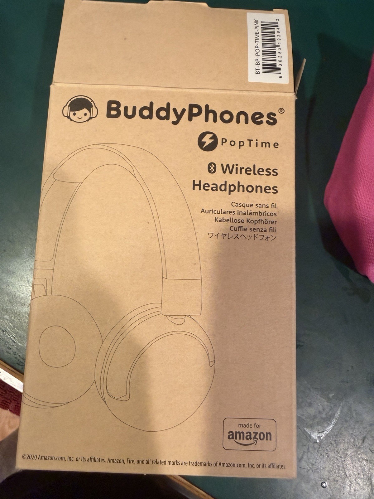 Buddy Phones Pop Fun Pink Childrens Headphones w/Wireless Safe Audio