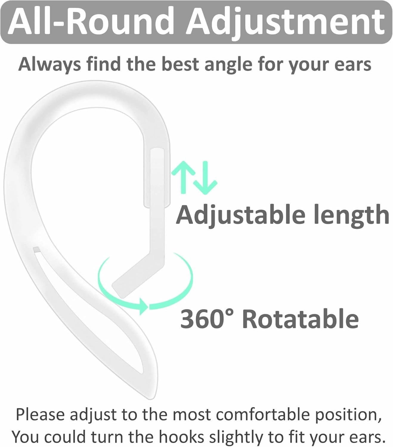 2 Pairs Ear Hooks Compatible with AirPods 3, 2, 1 and Pro – 360 Rotation, Adjust