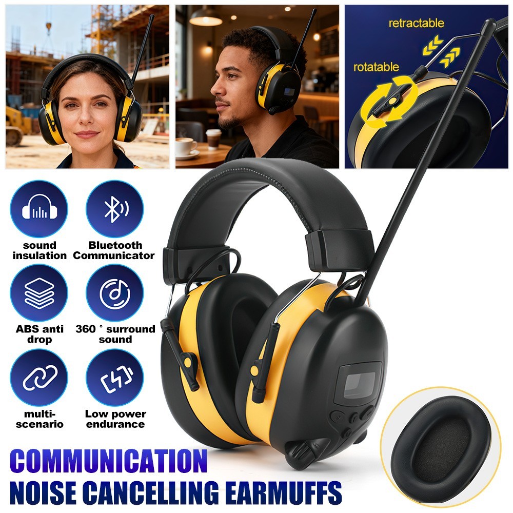 Bluetooth FM Radio Headphones with Digital Display 30Db Hearing Protection Safe